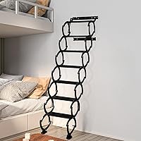 Takpylia 7-Step Wall Mounted Attic Ladder - Pull-Down Retractable Stairs, 550 lbs Capacity, Anti-Slip Metal Steps for Garages & Lofts (Black)