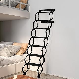 Takpylia 7-Step Wall Mounted Attic Ladder - Pull-Down Retractable Stairs, 550 lbs Capacity, Anti-Slip Metal Steps for Garages & Lofts (Black)