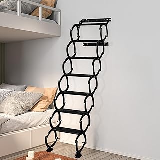7 Steps Wall Mounted Attic Ladder, Indoor Attic Stairs Pull Down System, Metal Telescoping
