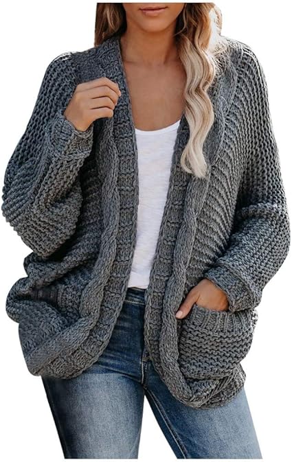 Vectry dam öppen front långärmad tjock stickad kofta pullover lös 