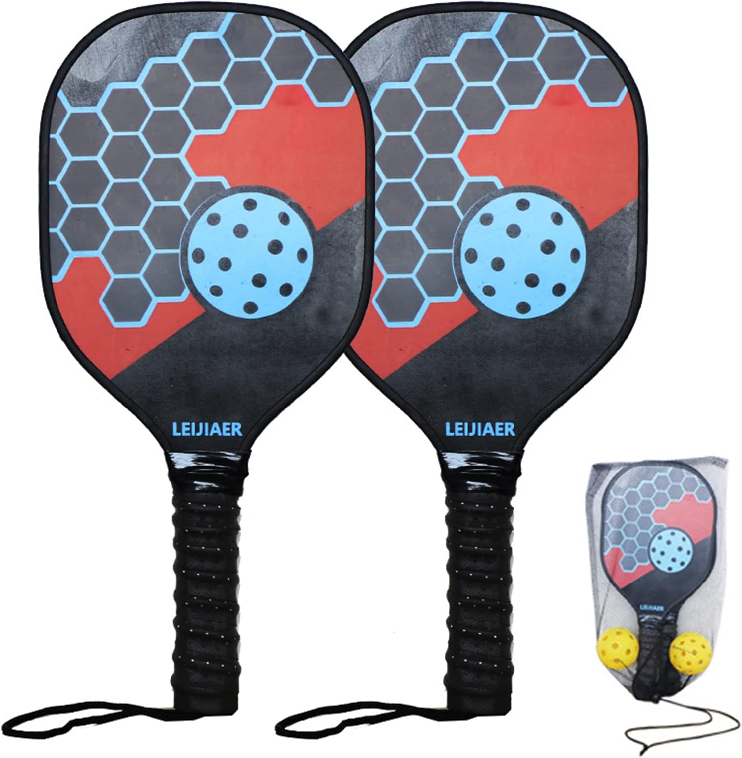 Labymos Pickleball Paddles Set of 2 Wooden Pickleball Rackets with Balls and Mesh Storage Bag for Beginners