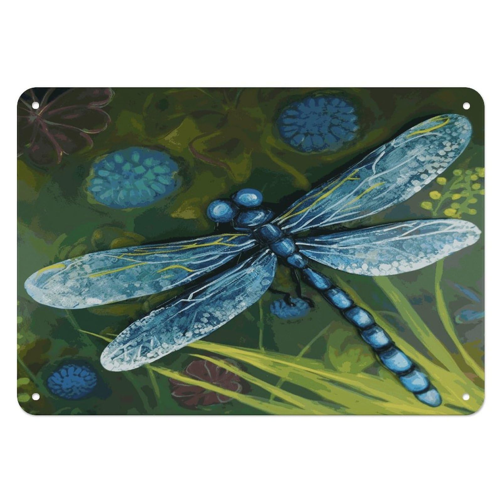Btcowzrv Style Hand Painted Blue Dragonfly Metal Sign, 5.5" X 7.9" Tin Wall Decor, Wall Art Plaques For Home Wedding Decor Room Living Room Decoration