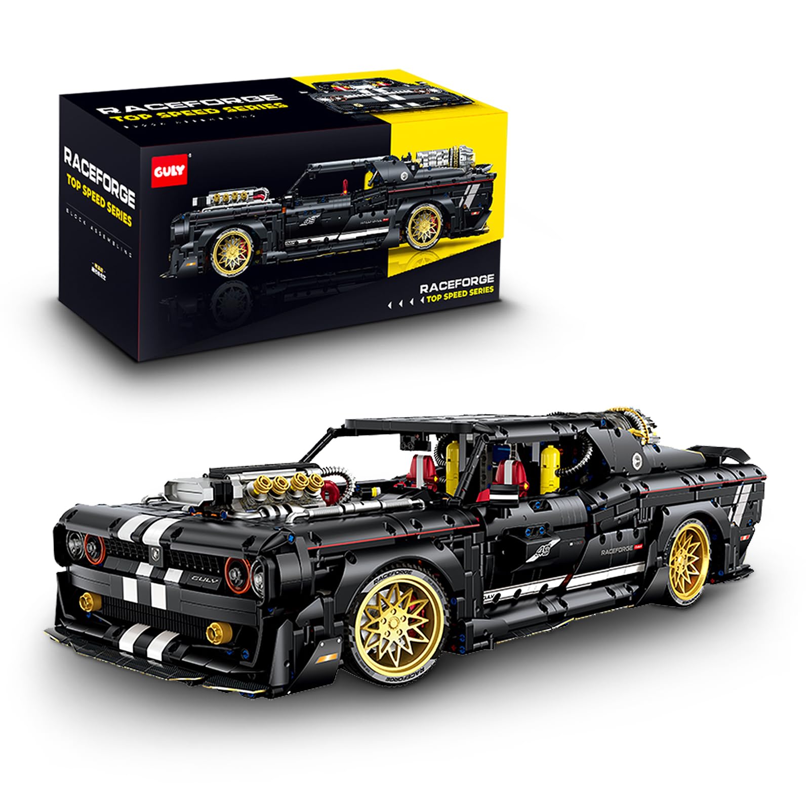 FigureArt Technik Sports Car Kit, GULY 10637, 3751 Parts with Motors and LED, Large Remote Controlled Car MOC Clamping Blocks (Original Packaging) (Static Version)