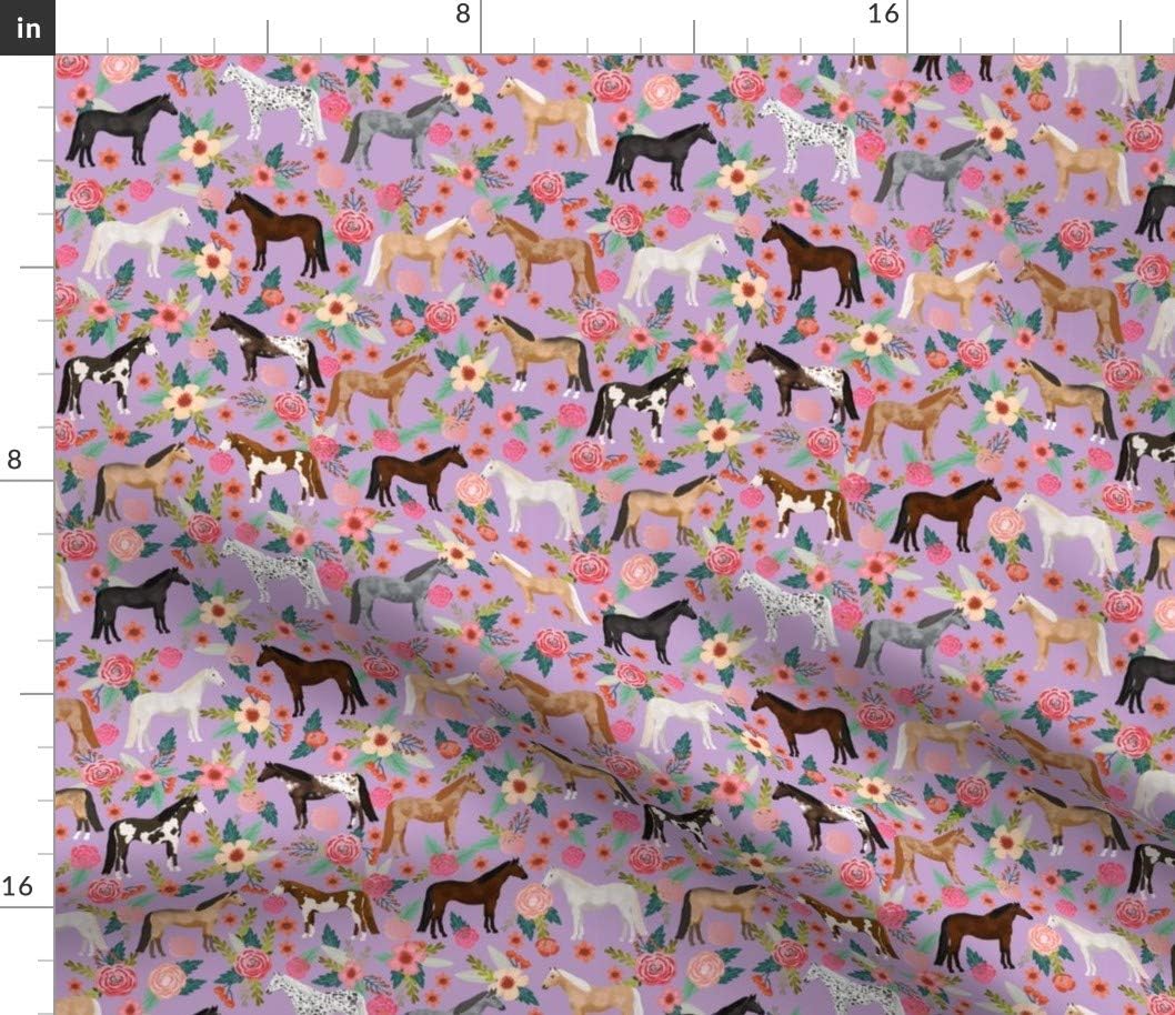 Spoonflower Fabric - Horse Multi Floral Horses Purple Farm Animal Cowboy Pet Portrait Printed on Cotton Poplin Fabric by The Yard - Sewing Shirting Quilting Dresses Apparel Crafts