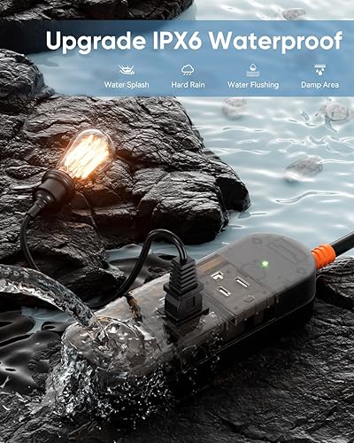 Miniatura 10 de Tira de alimentación IPX6 para exteriores resistente a la intemperie, protector de sobretensiones impermeable con 3 salidas anchas de cable de