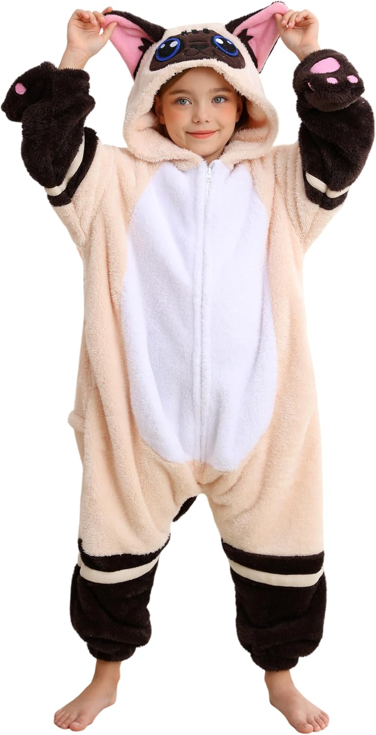 SimZoo Kids Animal Onesie Pajamas, Boy Girls Cosplay Costume Sleepwear One-Piece Unisex Homewear 3-13 Years