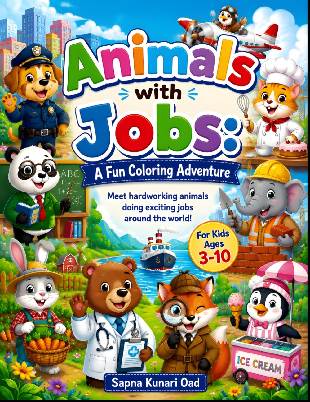 Animals with Jobs Coloring Book for Kids: Meet hardworking animals doing exciting jobs around the world! Creative Activity Book for Ages 3–10