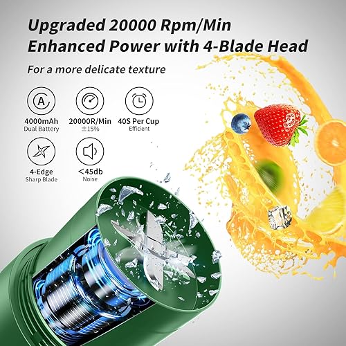 Miniatura 2 de Licuadora portátil, licuadora para batidos y batidos, 16 onzas, recargable tipo C, licuadora personal, mini licuadora con cuatro cuchillas ultra