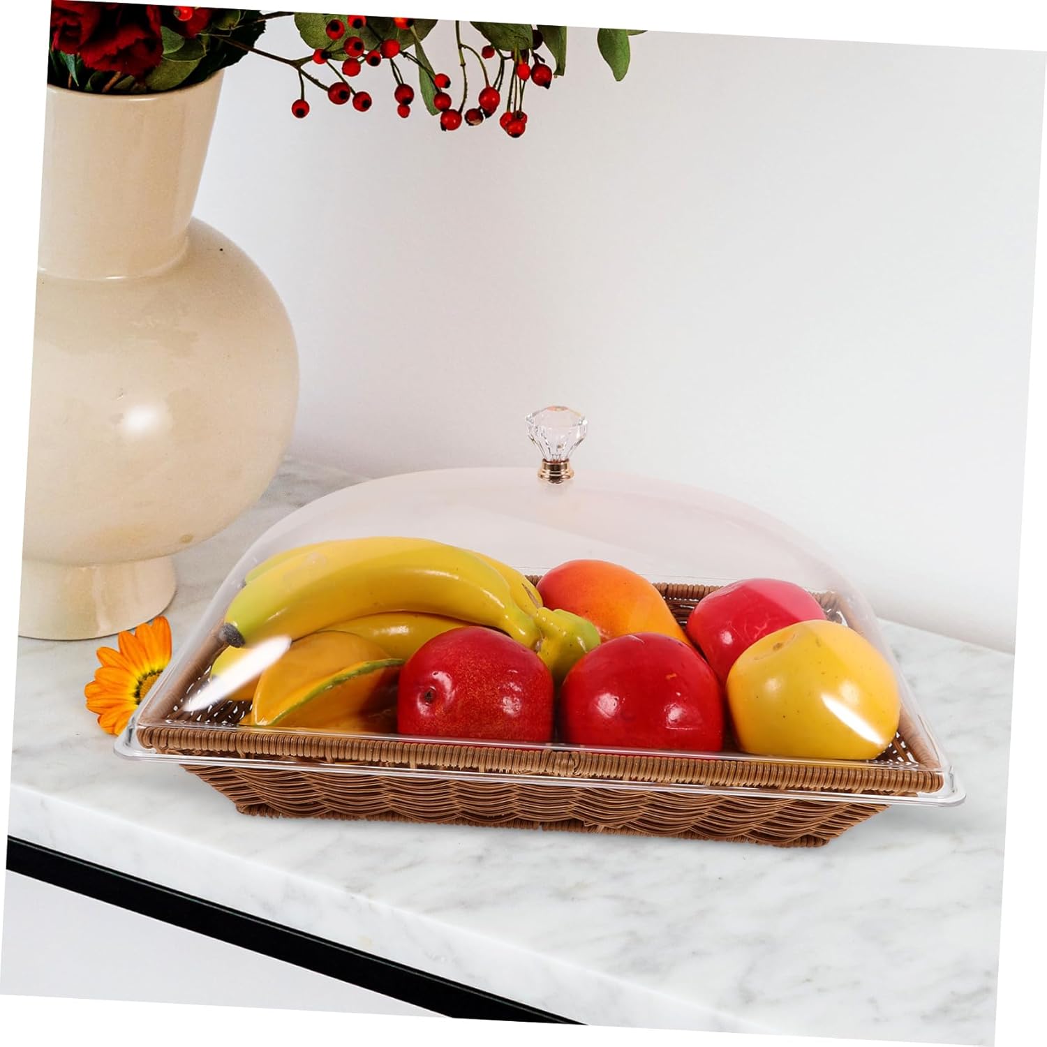 Seagrass Charcuterie Storage Basket Lid Bread Egg Fruit Basket for Kitchen Woven Desktop Storage