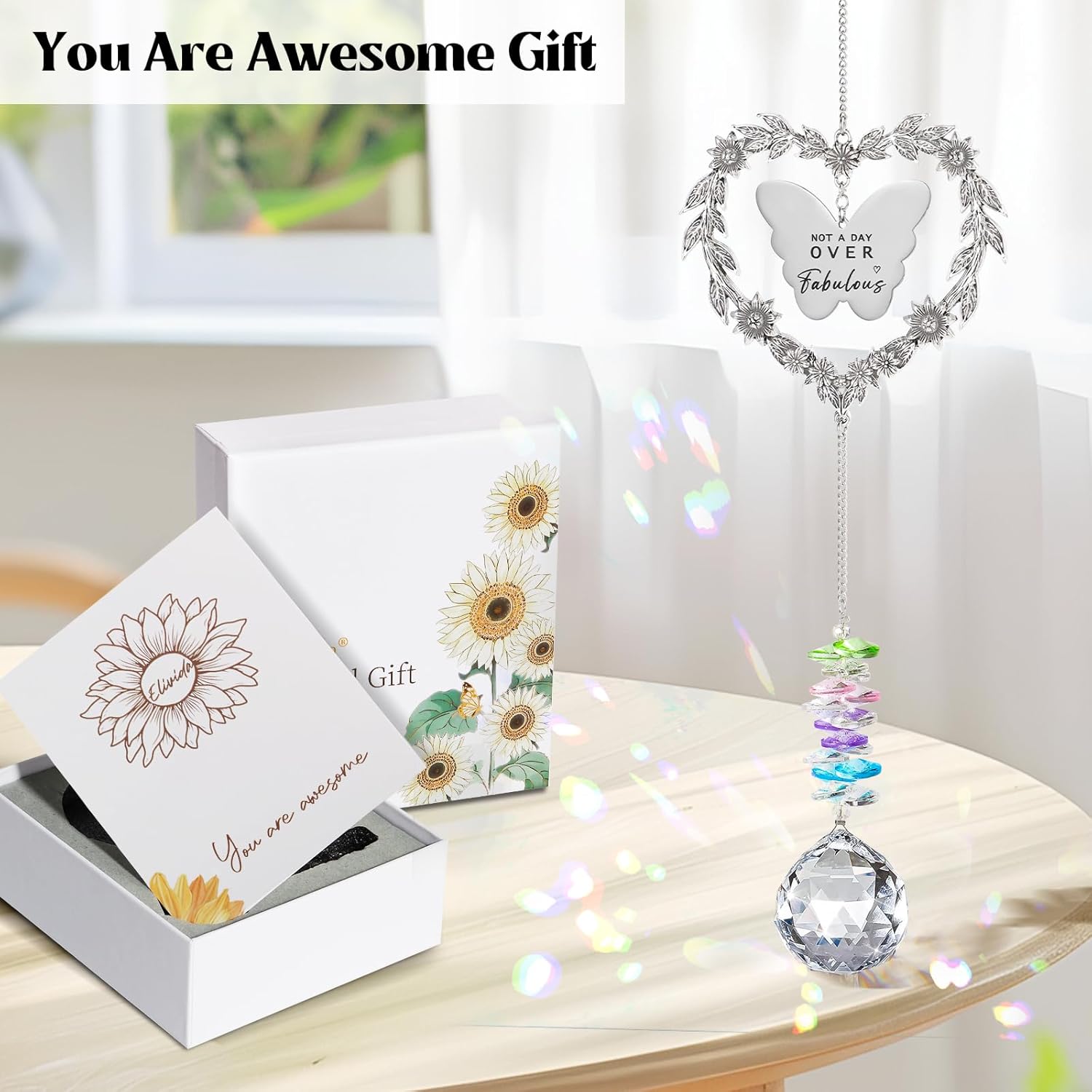 Birthday Gifts for Women Friendship, Christmas Suncatcher Gifts for Her, You are Awesome Inspirational Crystal Ornament for Friends Coworkers Wife Mom Daughter Sister Aunt - Image 5