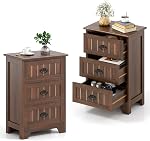 Giantex Nightstand with 3 Drawers, Set of 2 Bedside Table with Exquisite Metal Handles, Accent Table Sofa Side Table with Anti-toppling Device for Bedroom, Study, White