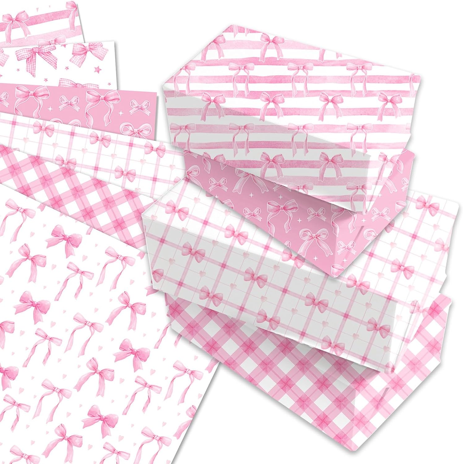 XDHSS Pink Bow Wrapping Paper Birthday Wrapping Paper Folded 12 Sheet 20x23 Inch Cute Bow Gift Wrap for Valentine's Girls Birthday Girl Baby Shower Wedding Graduation Party Decor Favor