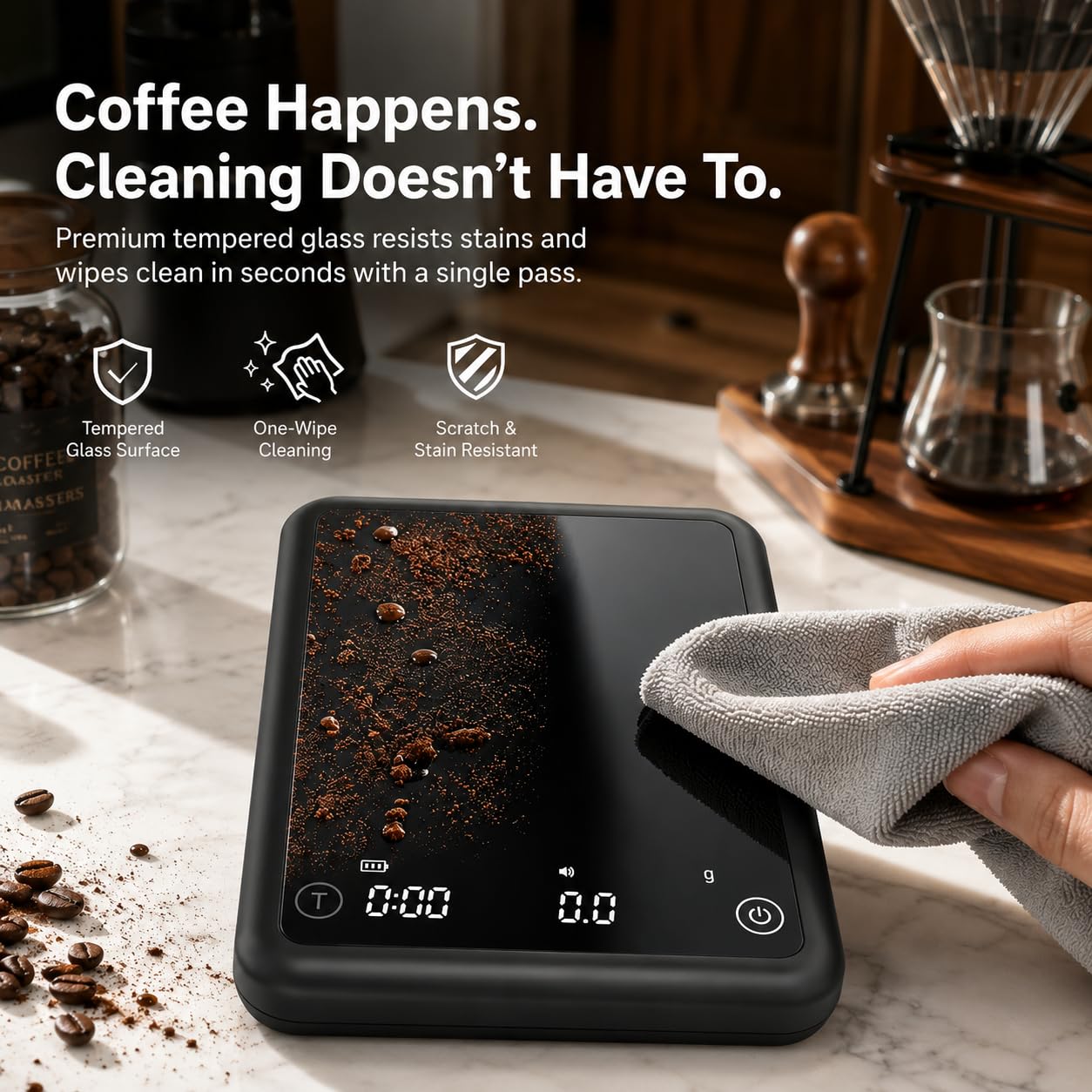 Coffee Scale, 0.1g High Accuracy Digital Coffee Scale, Stable Real-Time Reading, No Lag, No Drift for Espresso Pour Over Brewing