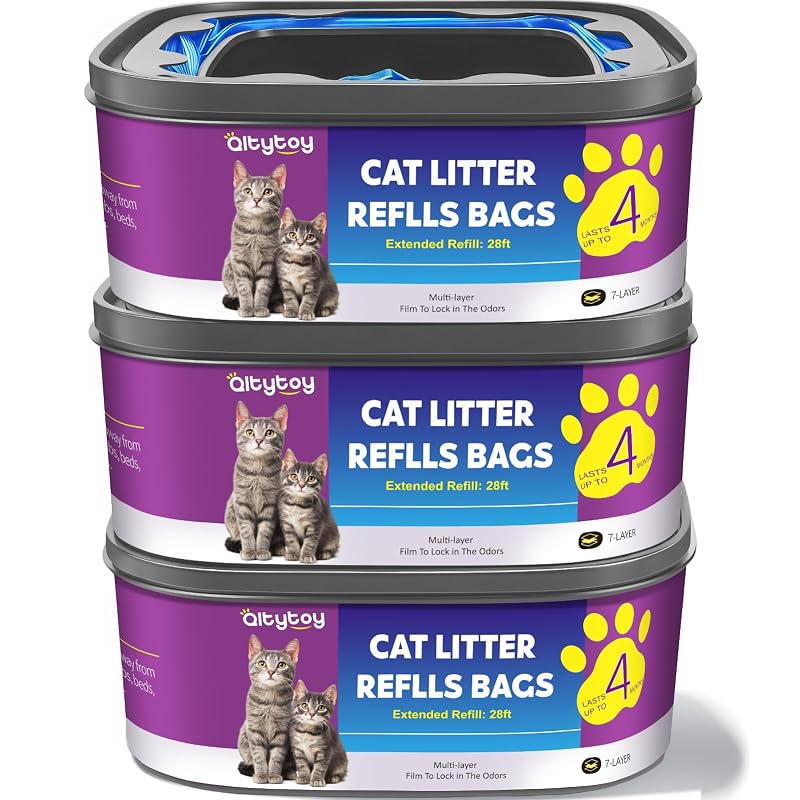 Refil para Lixeira de Areia de Gatos Qltytoy Jumbo com 28 ft (8,53 m), Compatível com Litter Genie Standard, Plus e Style, Pacote com 3