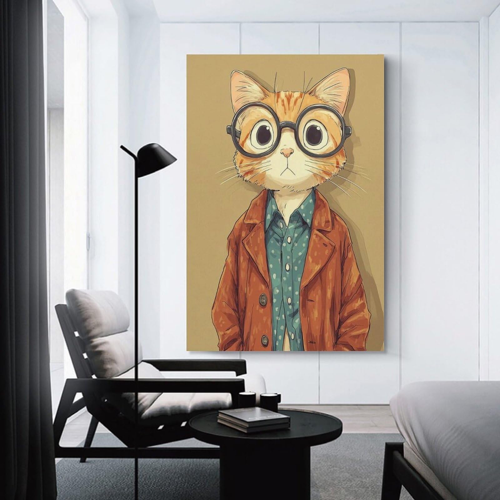 Junmoney Decorative Wall Artwork Cat with Glasses And Coat, 20x30inch(50x75cm), for Living Room, Bedroom Or Apartment Walls, Decorative Artwork for Empty Walls