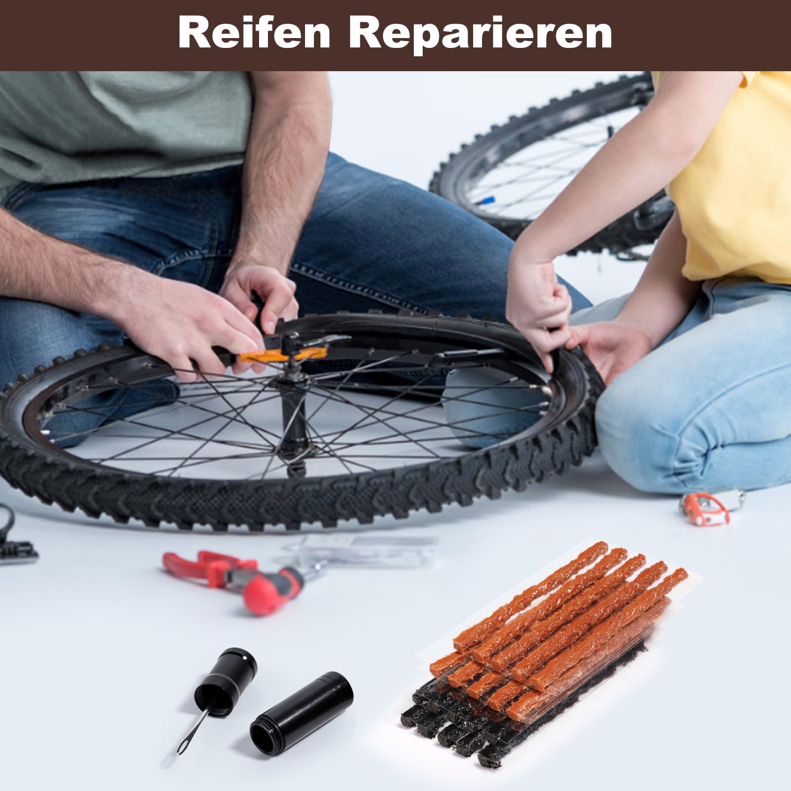 50 Pezzi Kit di Riparazione Tubeless Pacchetti di Ricarica per Pneumatici per Bici, Riparazione Pneumatici Tubeless Strisce di Gomma Strisce di Riparazione di Punture di Emergenza per Auto Moto Bici A