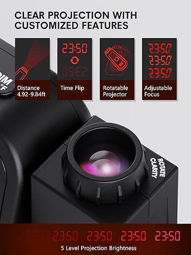 Miniatura 5 de Reloj despertador de proyección con luz nocturna, fecha, temperatura, pantalla de humedad, proyector de reloj digital en la pared del techo con