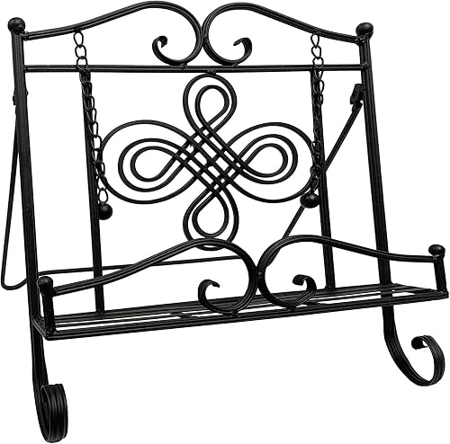 TRIPAR Swirl Design Black Metal Cookbook Stand for Cookbooks, Recipe Holders, Tablets, Catalogs, Portable, Adjustable, Free Standing