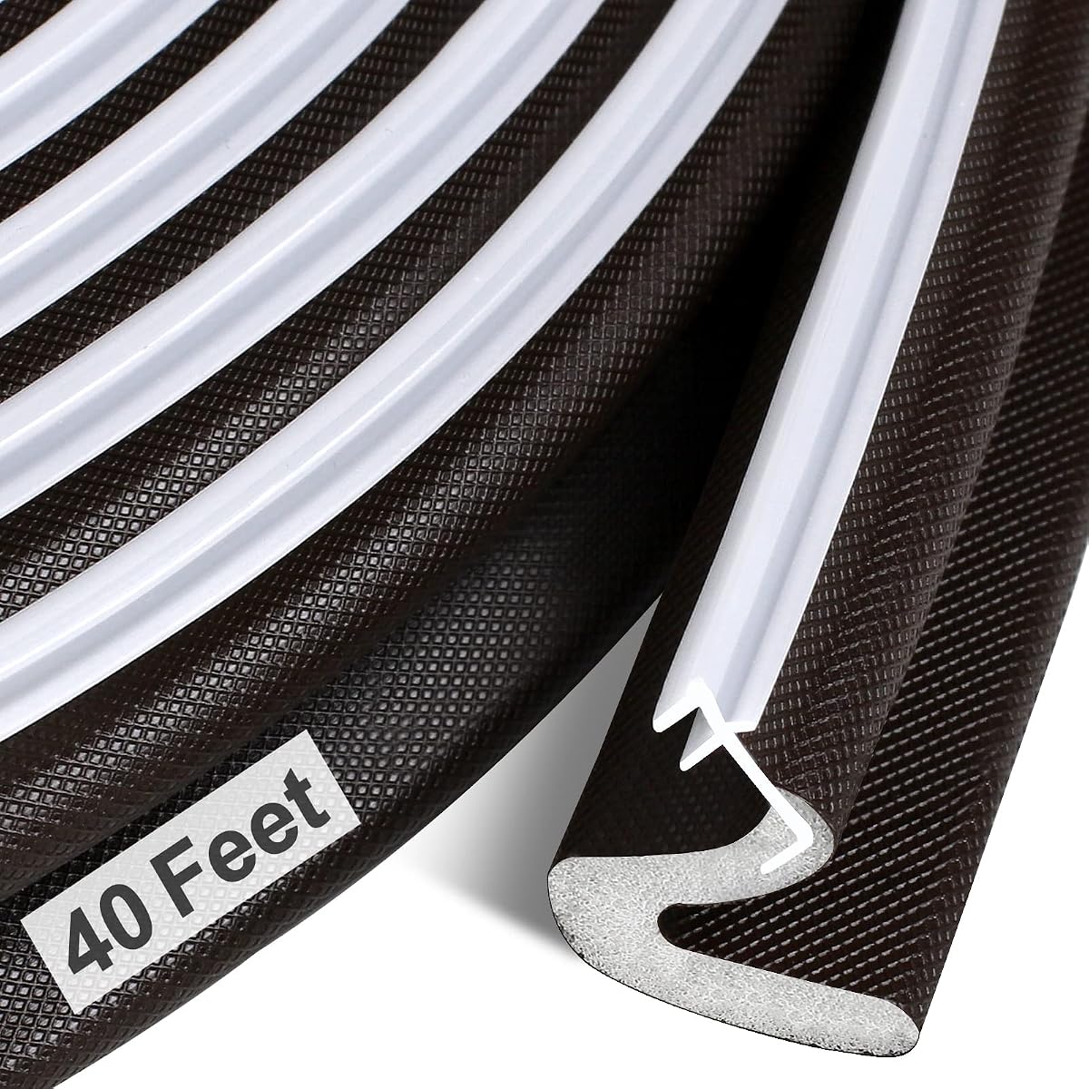 Litaibai 40 ft Kerf Weather Stripping Door Seal for Exterior Doors, Brown | Push-In Kerf Seal for Grooved Frames, Not Self-Adhesive, Fits 1/4–1/2 in Door Gaps, Helps Reduce Drafts and Energy Loss
