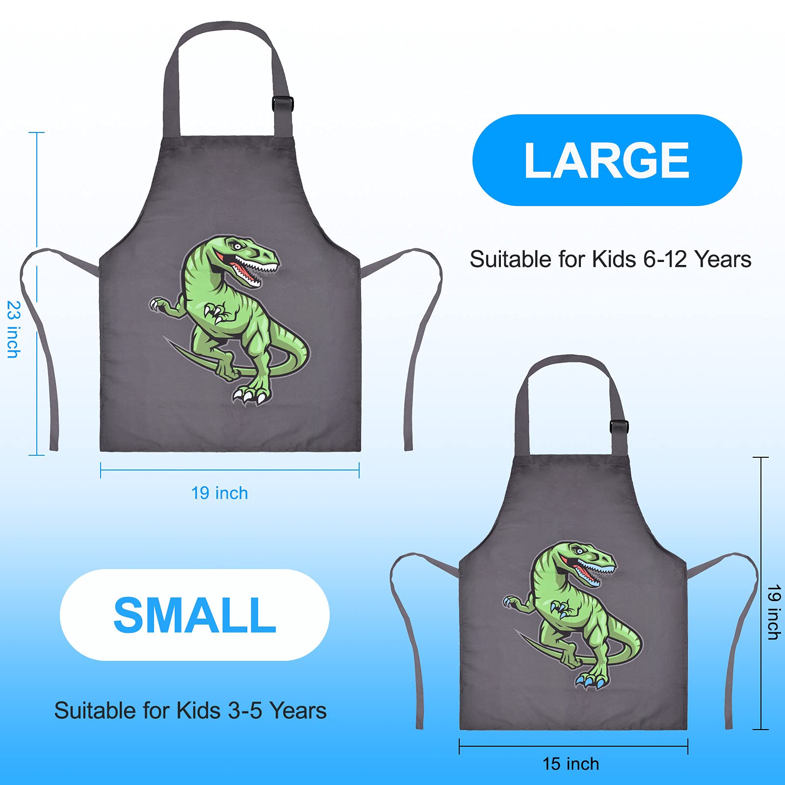 XonyiCos Kids Boys Dinosaur Apron with Pockets, Girls Aprons for Cooking Painting - Image 3