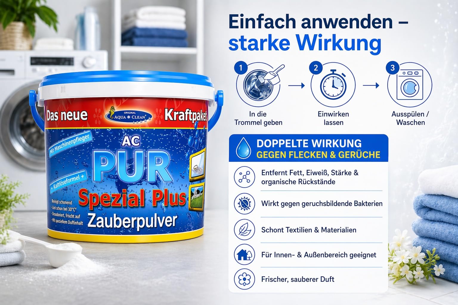 AC-PUR Zauberpulver Spezial Plus 5 kg Aktiv-Sauerstoff Fleckenentferner | Für Textilien & Stein, Waschkraftverstärker, Maschinenreiniger, chlorfrei, gegen Flecken, Schmutz & Gerüche