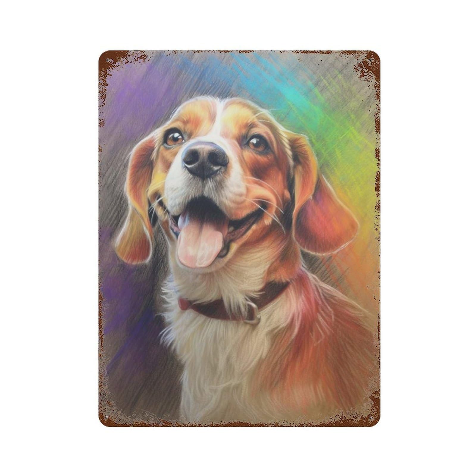 Beagle Sketch Rustic Tin Plaque 15.7"x11.8", Ideal for Shed, Workshop And Garage Wall Decor