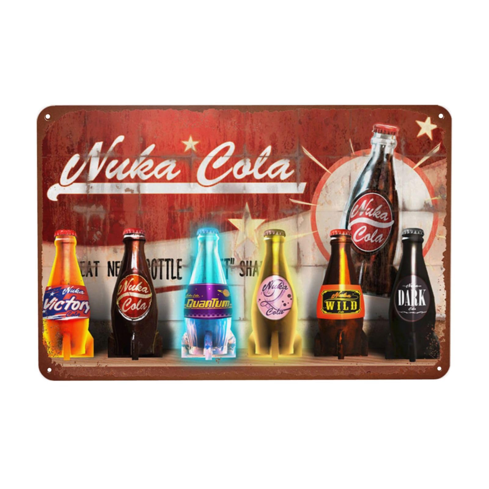 Letrero de metal vintage de Nuka Cola, placa retro de Fallout, decoración de pared para sala de estar, jardín, cueva, regalo único para los amantes de la familia, niños, amigos, 12 x 8 pulgadas