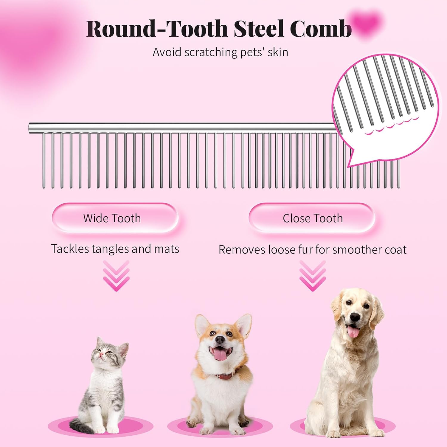 Pawaboo Dog Grooming Scissors Kit 5 Pack, Safety Round Tip Stainless Steel Titanium Coated Pet Grooming Trimmer Set, Thinning/Straight/Curved Shears and Comb with Case for Small Large Pet Dog Cat
