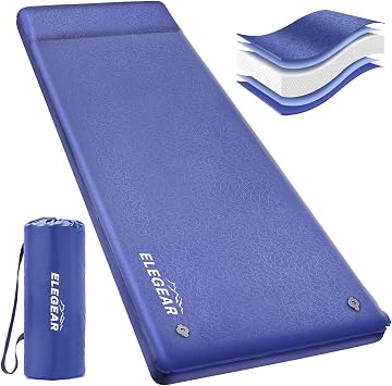 Elegear Self Inflating Sleeping Pad, 3.18 Ultra-Thick Memory Foam Camping Pad with Pillow, 20s Fast Inflating Camping Mattress Pad, 4-Season Insulated Camp Sleeping Mat for Camping/Travel/Tent/Car