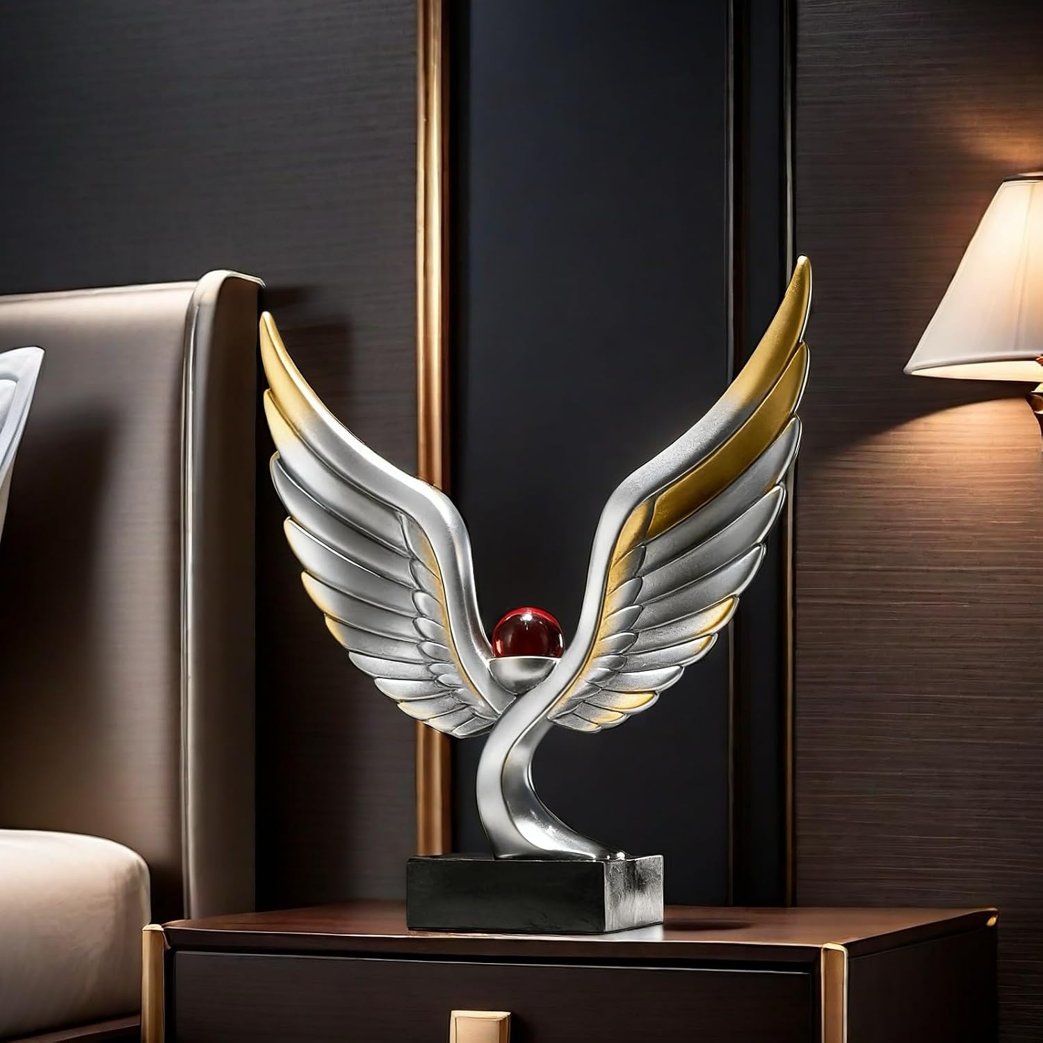 Abstract Eagle with Crystal Ball Statue Resin Art Sculpture Frgurines Gift for Home Decor Office Living Room Desktop Display Decorative Decoration (Silver and Gold)