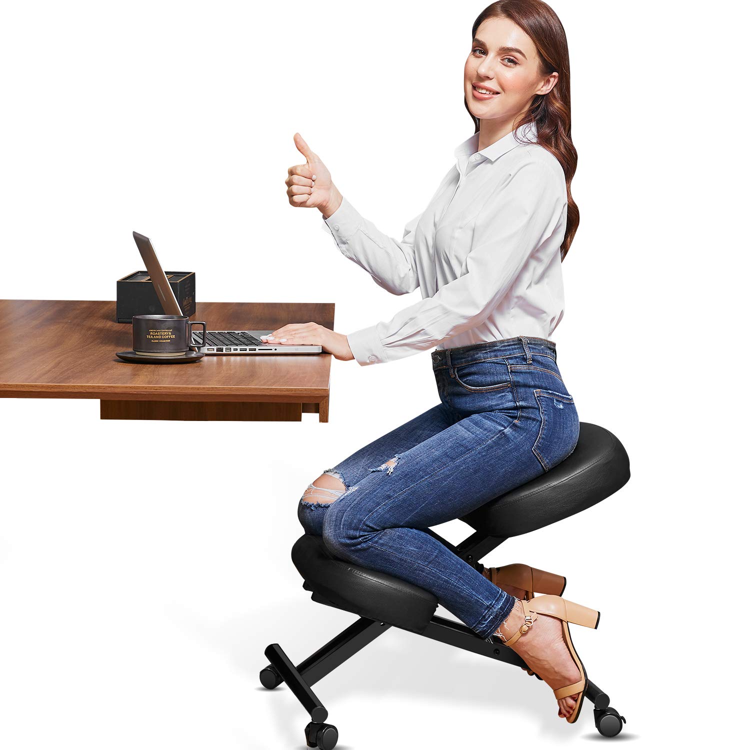 DRAGONN By VIVO Ergonomic Kneeling Chair With Back Support, Adjustable