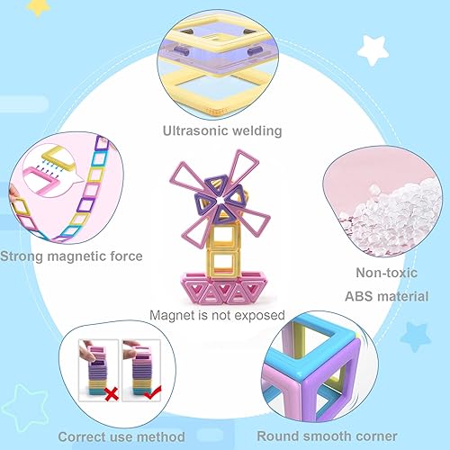 Miniatura 2 de AOMIKS Bloques de construcción magnéticos de 154 piezas, educativos e inspiradores, bloques de apilamiento magnéticos, mini azulejos magnéticos,