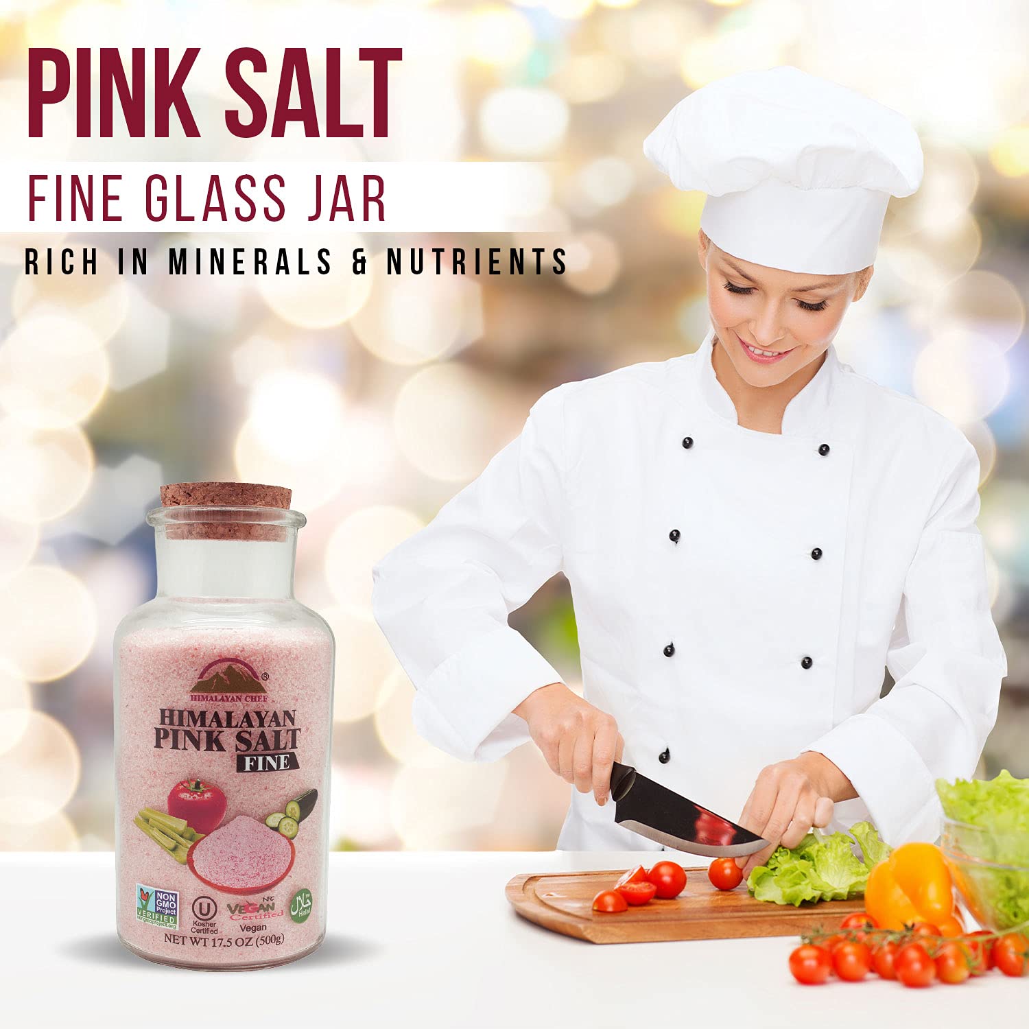 Himalayan Chef, Pink Salt wCork oz Non GMO, Fine (Wide Mouth Jar w/ Cork), 17.5 Ounce : Grocery & Gourmet Food