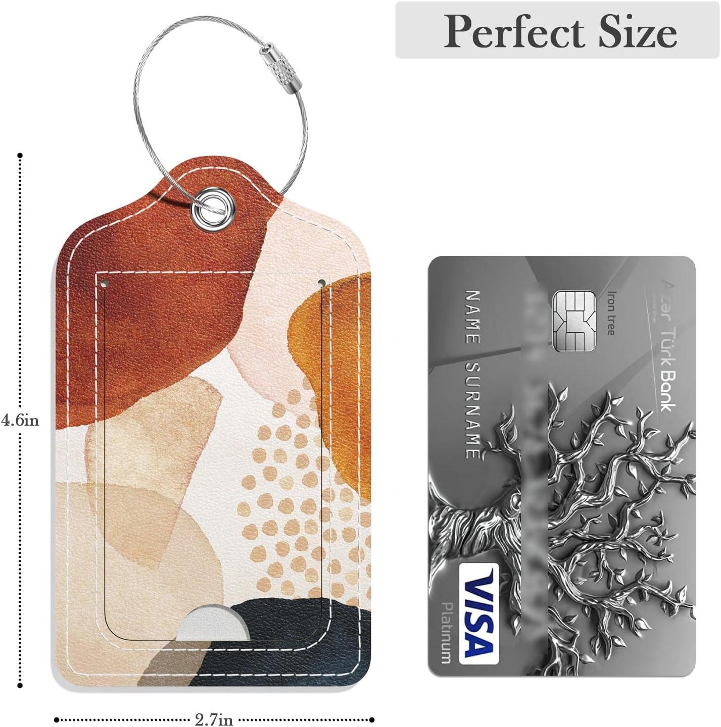 Luggage Tags for Suitcase, 2 Pack PU Leather Travel Cruise Luggage Tag with Privacy Flap, Name ID Label and Metal Loop for Women Suitcase Baggage Bag Backpack Instrument, Abstract Stone image 2