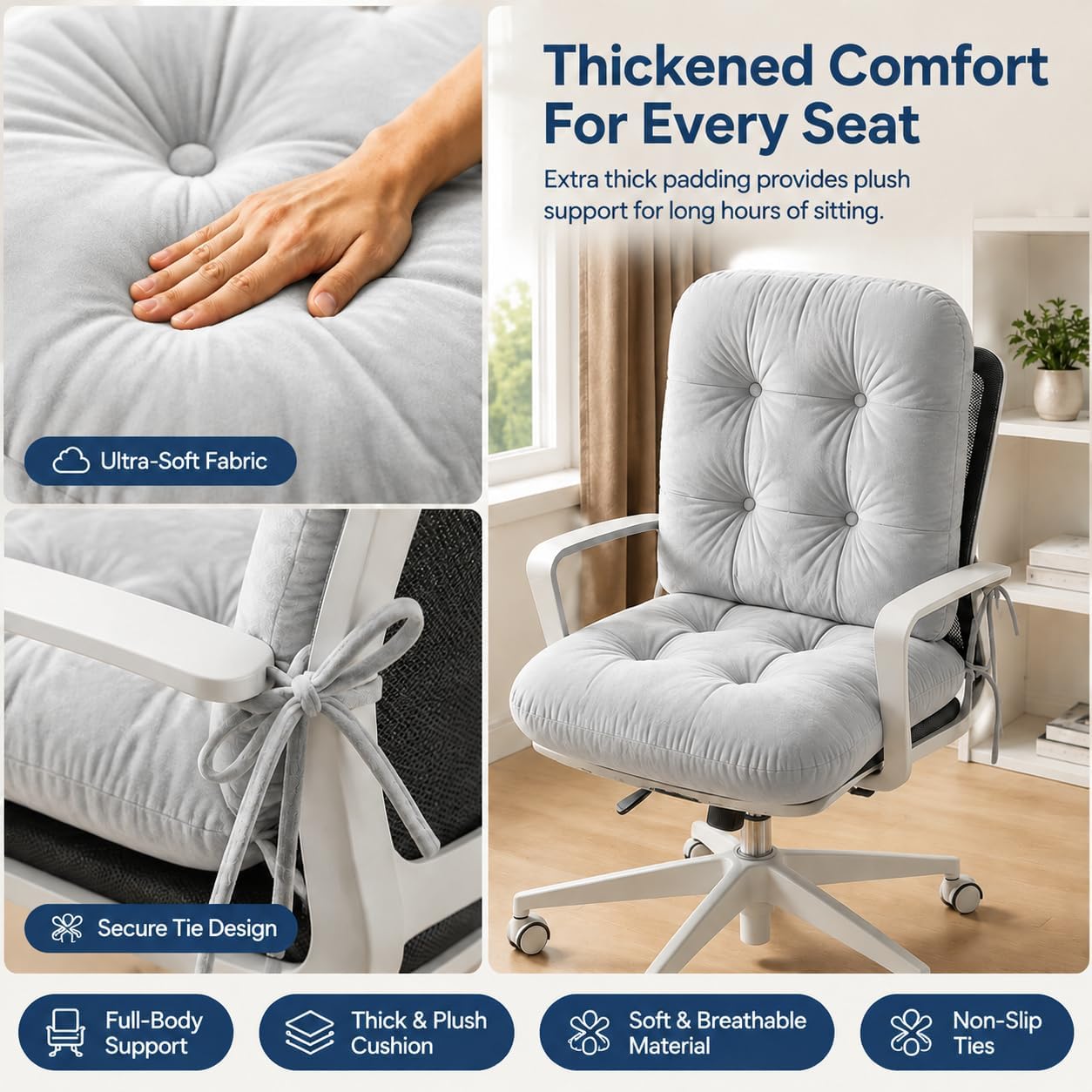 Crystal Velvet 2-Piece Chair Cushion: Outdoor Chair Cushion, Chair Back Cushion, and Rocking Chair Cushion. Non-Slip, PP Cotton Filled, Thickened for Comfort. Machine Washable for Home/Office.