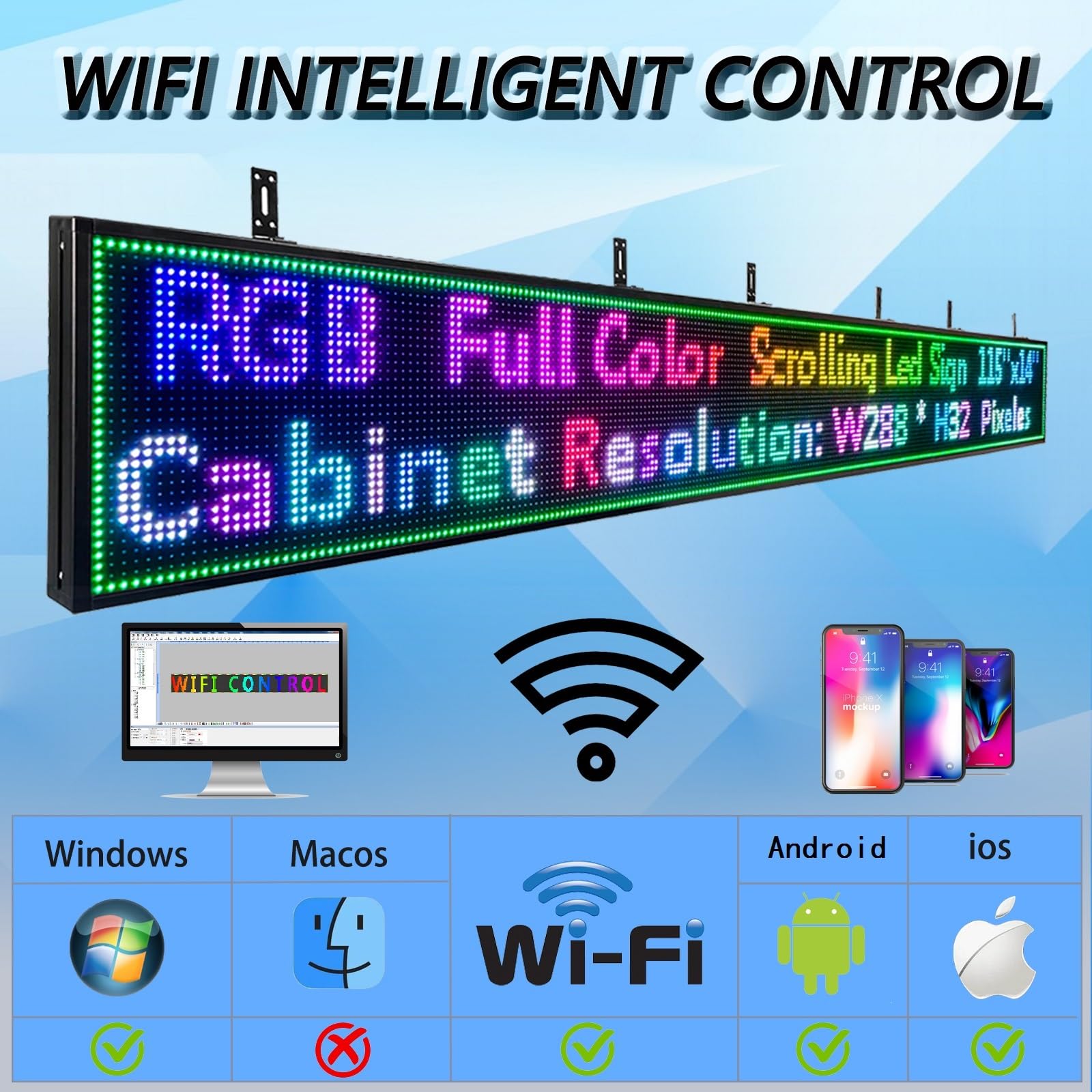 P10 - Cartello A LED Per Esterni Programmabile, Schermo Digitale 288x32 Pixel, 292x35 Cm, Controllo WiFi E USB, Personalizzabile Per Pubblicità E Negozi - 6