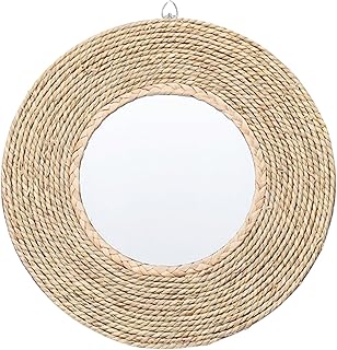 Comprar Espejo de granja, espejo circular con marco de ratán para colgar en la pared, decoración de pared rústica, espejo de estilo vintage para entrada, sala de estar, baño o dormitorio
