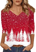 Summer Tops for Women 3/4 Sleeves V Neck Shirts Graphic Blouses Elbow Sleeve Tunic Tops Fall Beach Vacation Clothes