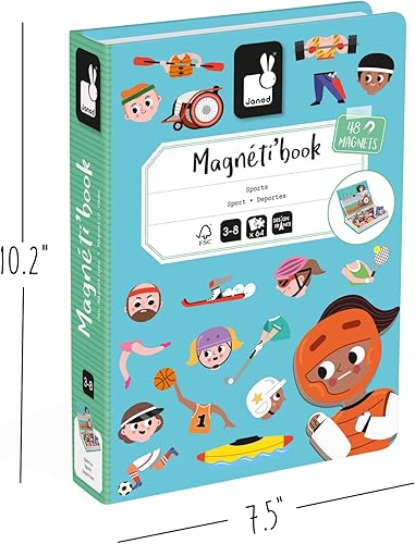 Miniatura 8 de Janod - Juego educativo Magnéti'Book Sports - 48 imanes + 16 tarjetas modelo - Juego creativo - Mejora las habilidades de observación - Portátil y