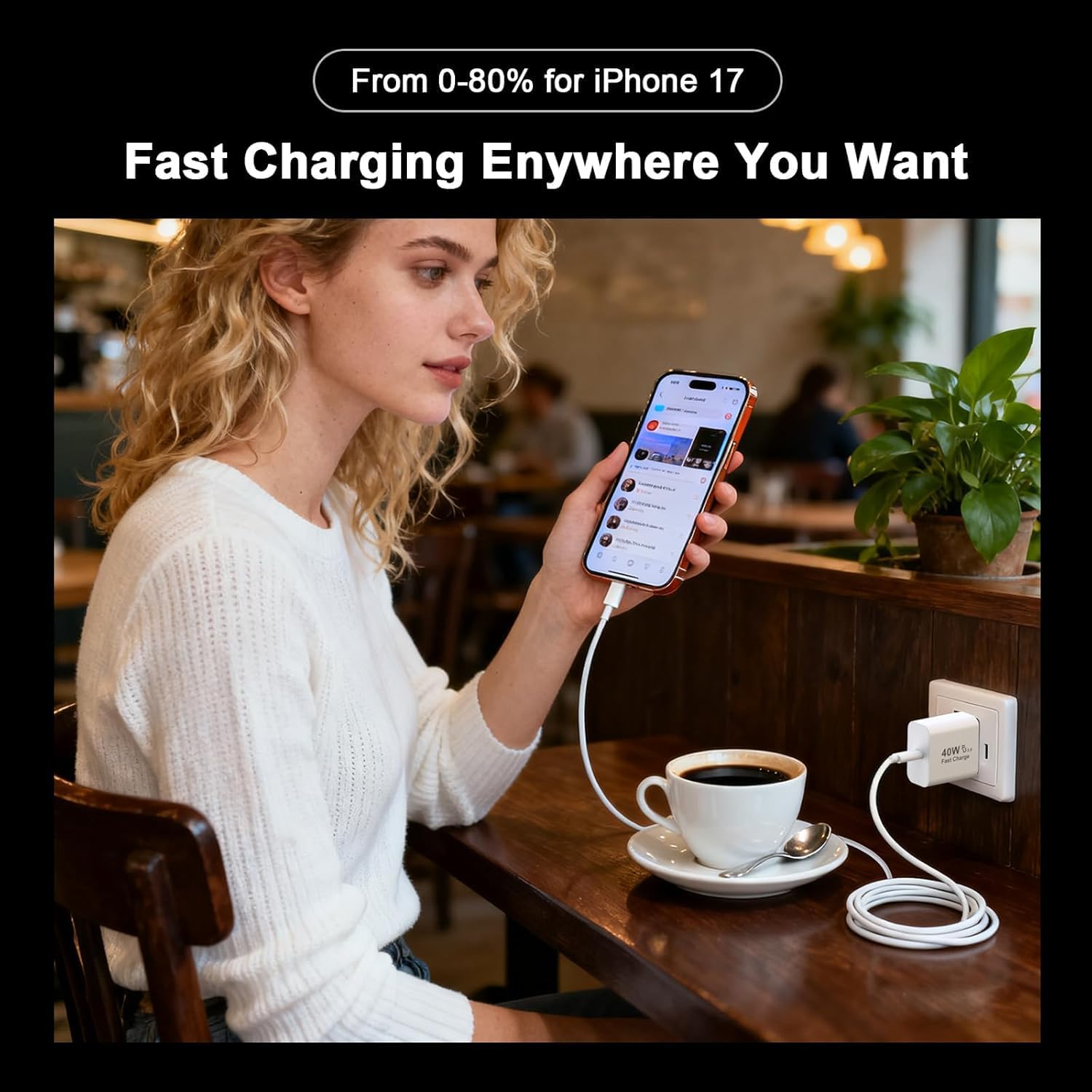 Type C Charger Fast Charging for iPhone 17, 2 Pack 40W USB C Charger Block with 6FT USB C to USB C Cable, Fast Charging Cord Compatible with iPhone 17/17 Pro/17 Pro Max/Air/16/16 Pro/16 Plus/15