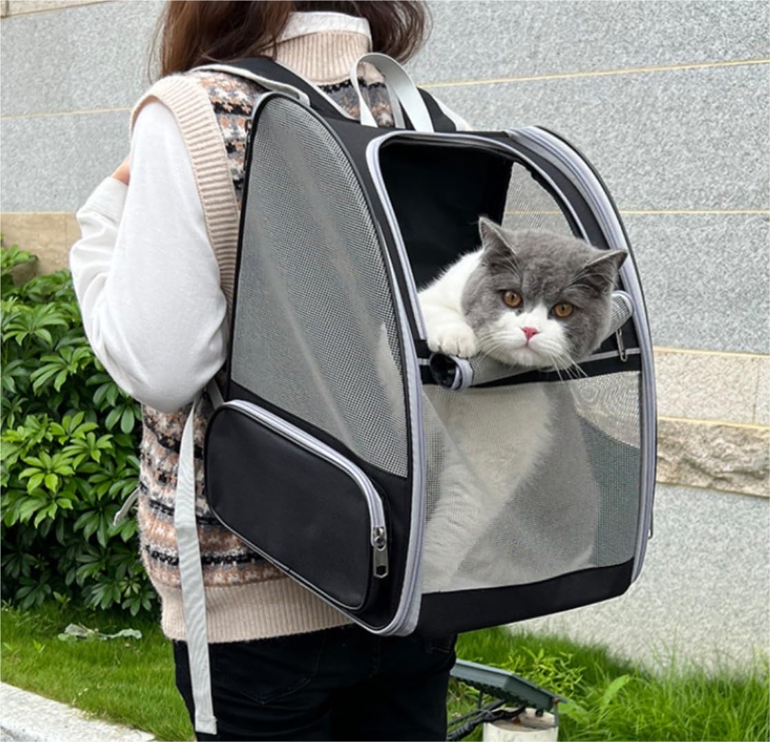 Transportín Gato Bolsa De Transporte para Gatos Al Aire Libre, Mochila Portátil Transpirable para, Tela Malla Viaje para Y Perros Perros Pequeños(A)