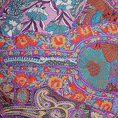 Stylo Culture Ethnic Floor Cushion Cover Round Vintage Patchwork Pillow Cover Purple 28X28 Large Decorative Decor Seating Tuffet Seat Pouf Cover Footstool Cotton Embroidered 1 Pc #TOP3