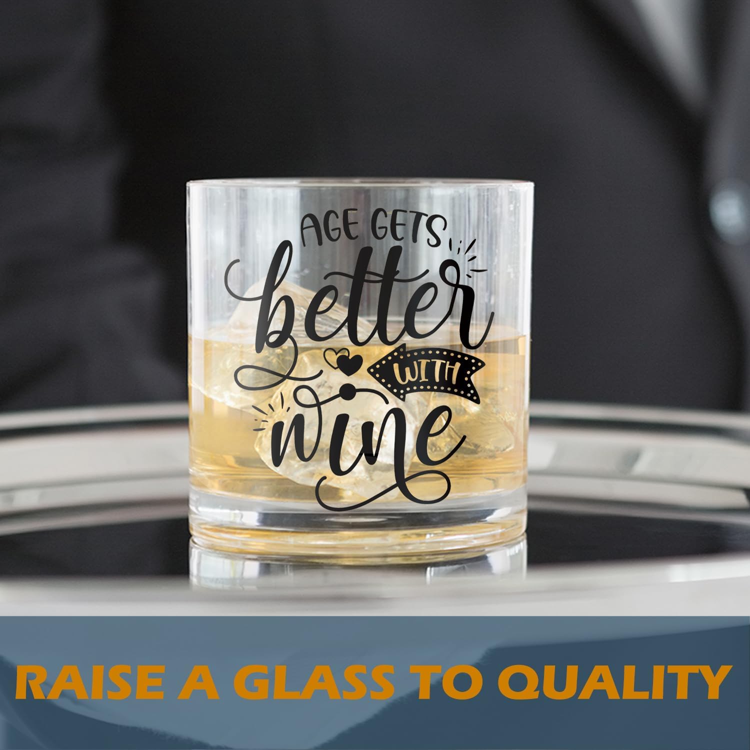 Funny Wine Glasses, Gifts for Wine Lovers Enthusiasts Drinkers, Age Gets Better With Wines Old Fashioned Rocks Glasses for Whiskey Drinking Scotch Bourbon Vodka Liquor, 10 oz