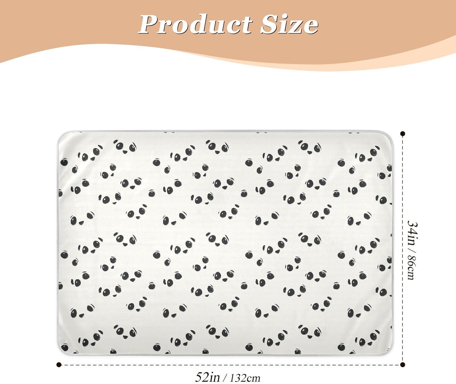 Panda Black Eyes Minimalist Extra Large Resuable Baby Bed Pad Water Resistant Bed Pad Skin-Friendly Incontinence Pads for Baby Boys Girls , 52" L x 34" W