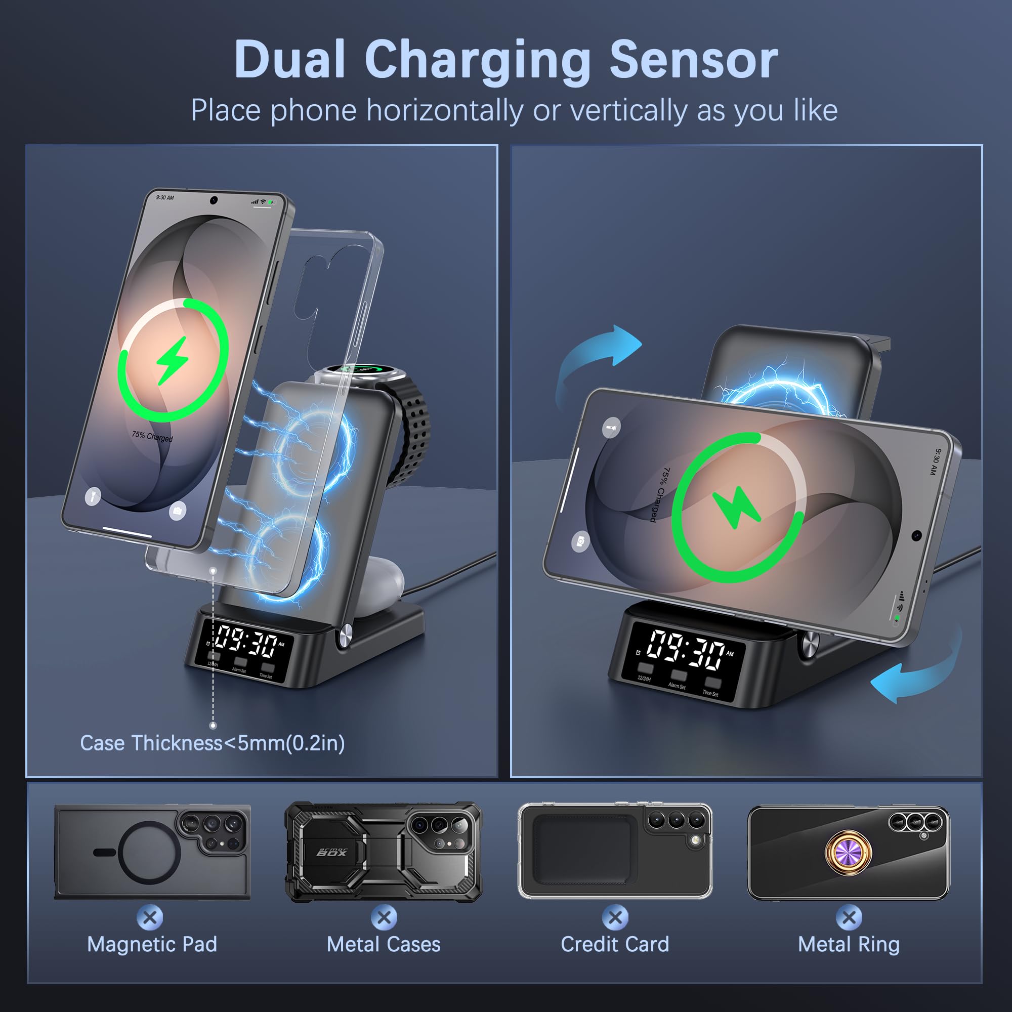 Chargeur sans Fil pour Samsung, Station de Charge 4 en 1 pour Samsung Galaxy S26 Ultra/S24 Ultra/S23/S22/Note 20/Z Flip 7/Fold 6, Chargeur pour Galaxy Watch Ultra/8/7/6, Galaxy Buds 3/2