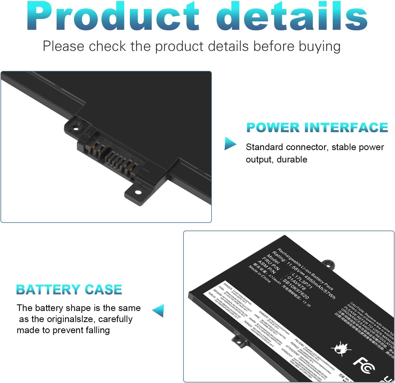 Fancy Buying 01AV479 L17L3P71 L17M3P72 Laptop Battery for Lenovo ThinkPad T480S Series Notebook 01AV478 01AV480 01AV479 SB10K97621 SB10K97622 SB10K97620 11.58V/57Wh