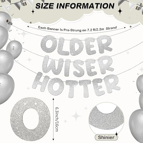 Miniatura 3 de Fulmoon Juego de 3 carteles de cumpleaños con purpurina para mujeres de 30, 40, 50, 60, 70, 80, cumpleaños, regalo de cumpleaños (plateado)