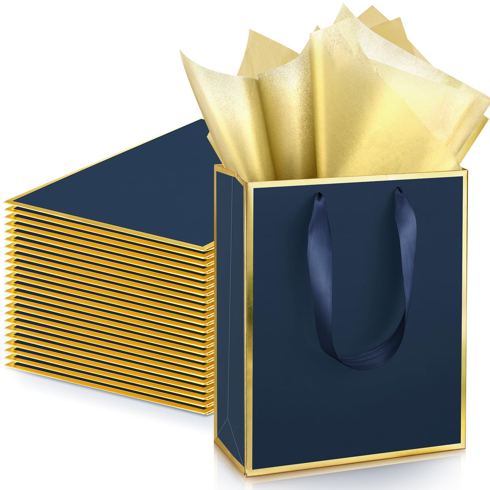 Yeaqee 24-Pack Metallic Paper Gift Bags with Tissue