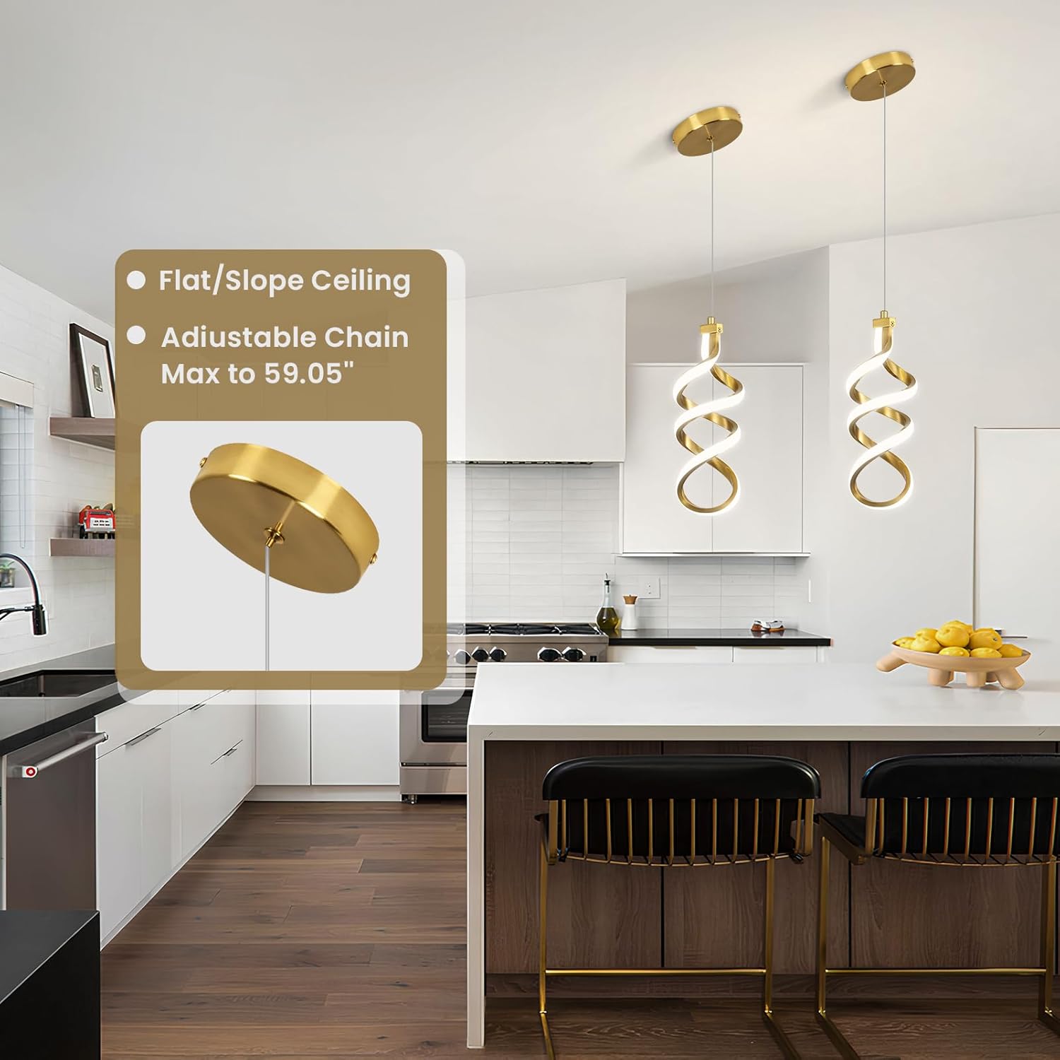 Modern LED Pendant Light Fixture, 15W Spiral Led Chandelier Hanging Lamp, 4500K Pendant Lights Kitchen Island, Adjustable Height Pendant Light for Dining Room Bedroom Kitchen Island Cafe