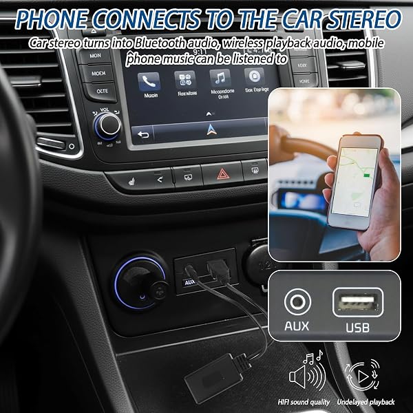 1 PCS Car Bluetooth AUX Adapter, Fits BMW Car Accessories, 3.5mm AUX Wireless Bluetooth Cars Audio Adapter for Music, for BMW E90 E91 E92 E93 and Other Models, Compatible with iPhone iOS 10+ - 5